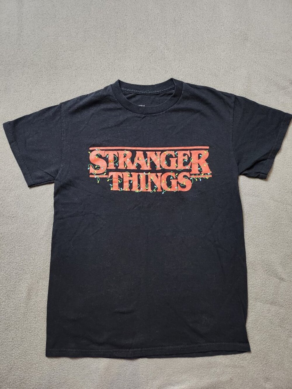 Stranger Things Netflix Christmas Lights Logo T-Shirt Black Women's Size S